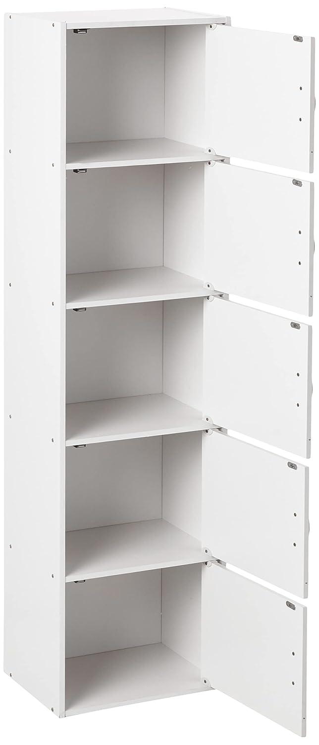 Hodedah HID5 High Quality 5 Shelf Home, Office, and School Enclosed Organization Storage 59 Inch Tall Slim Bookcase Cabinets, White Finish