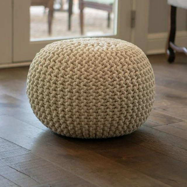 Decor Therapy Lurex Yarn Round Pouf, Off-White