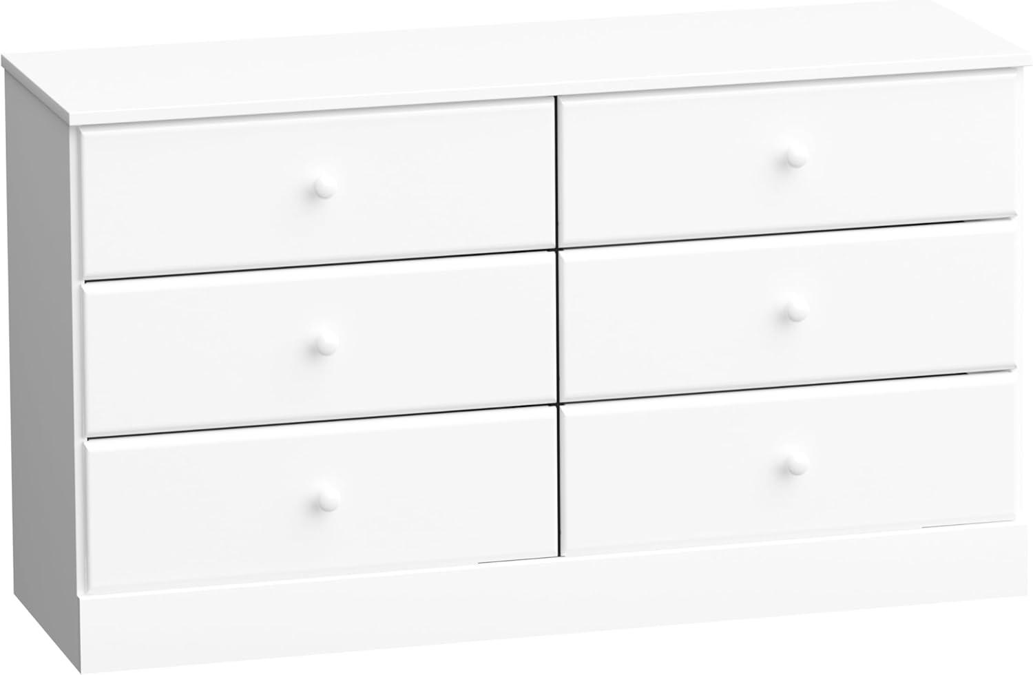 6 Drawers Astrid Dresser White - Prepac: Contemporary Style, Solid Wood Knobs, 47.25" Wide