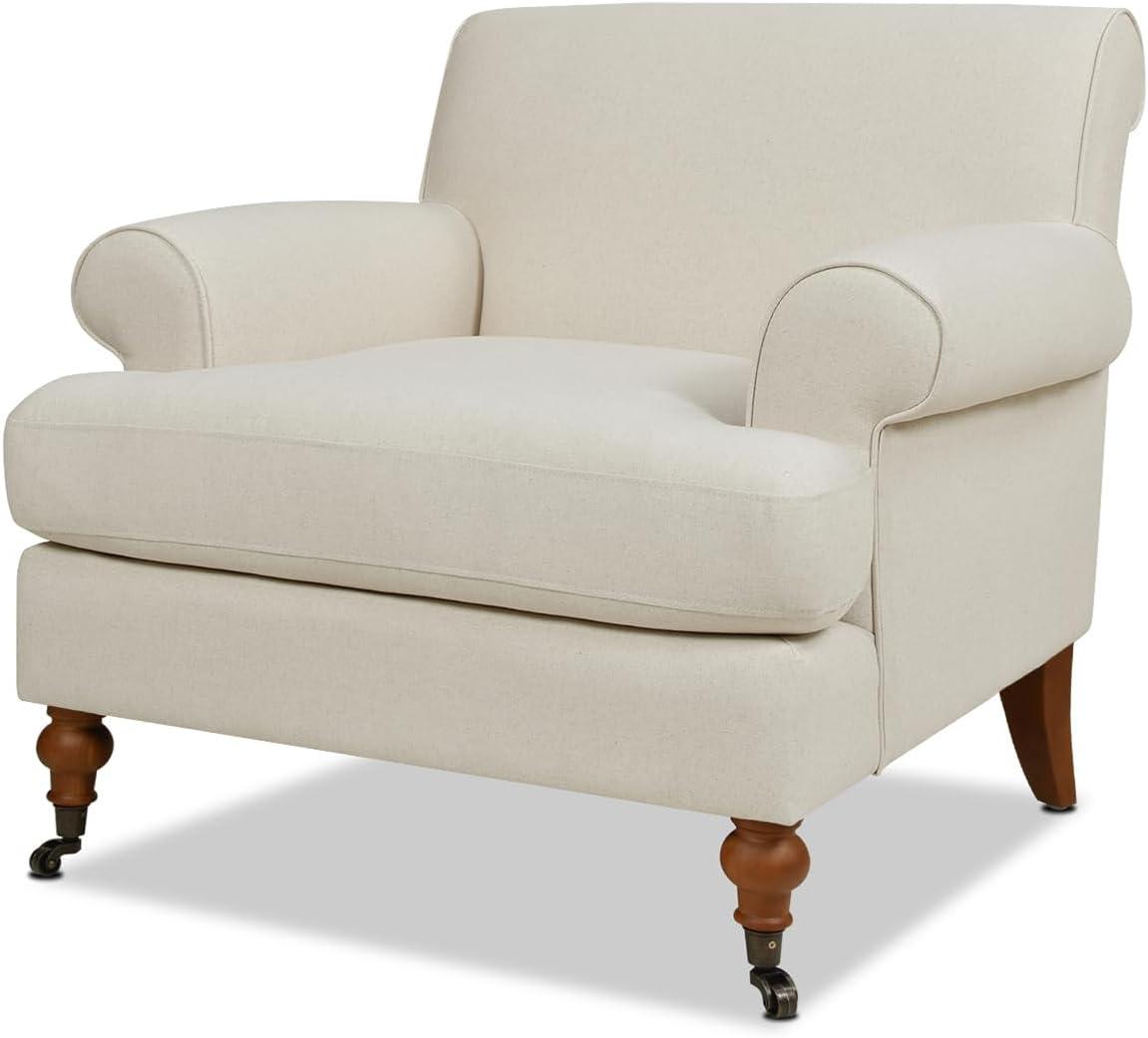 Light Beige Velvet Lawson Accent Chair with Wood Legs