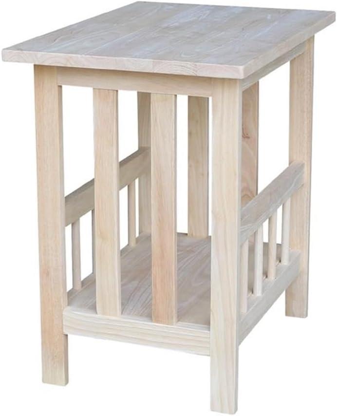 Mission Magazine End Table Unfinished - International Concepts: 22" Wide Hardwood Side Table with Storage Shelf