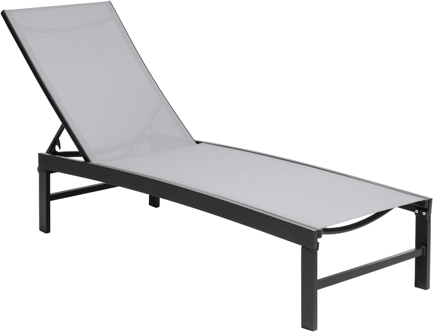 Crestlive Products Outdoor Patio Aluminum Adjustable Chaise Lounge Chair(1PC Light Gray)