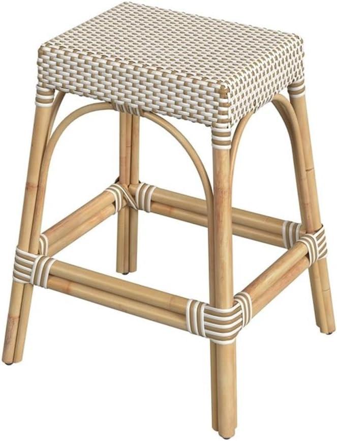 Butler Specialty Company Robias Rattan 24.5" Counter Stool - White And Tan Dot
