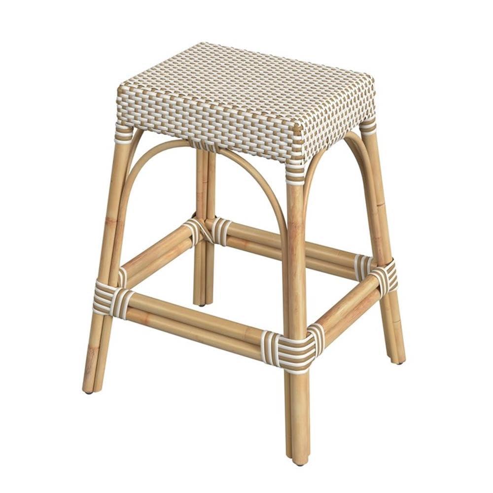 Butler Specialty Company Robias Rattan 24.5" Counter Stool - White And Tan Dot