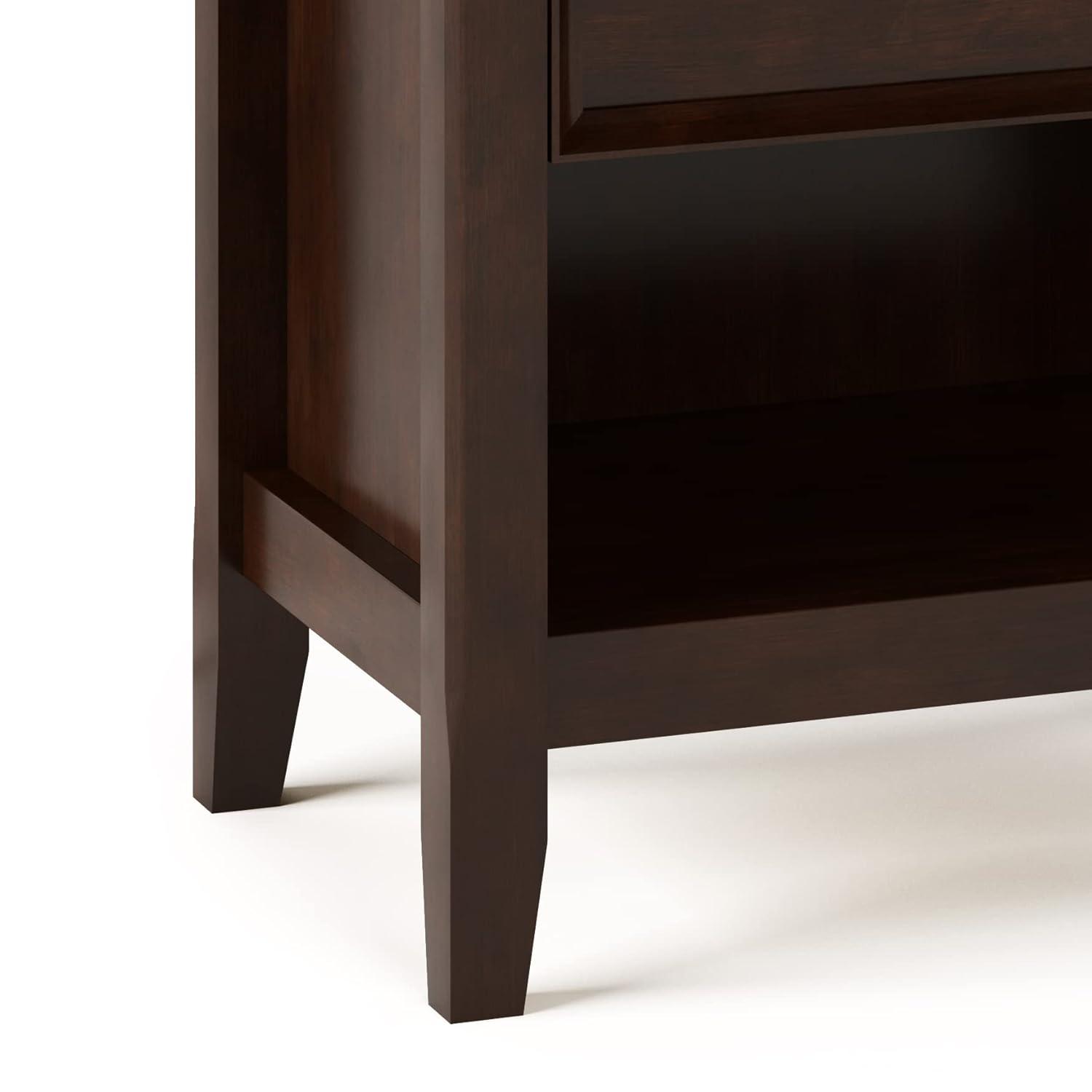 Simpli Home Amherst 24"W 2-Drawer Solid Wood Nightstand with Open Shelf