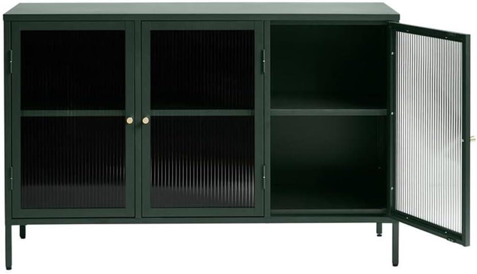 3-Door Contemporary Glass & Metal Sideboard in Green