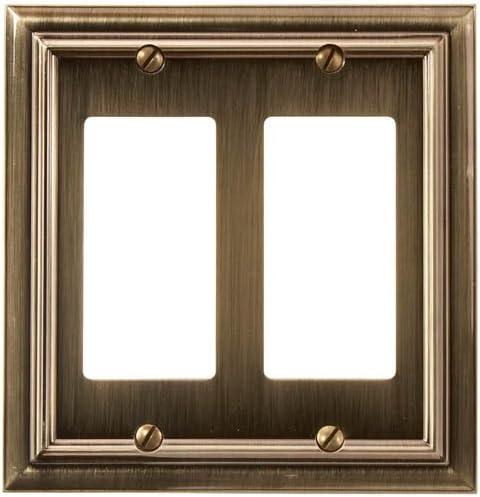 Amerelle 94RRBB Continental Wallplate, 2 Rocker, Cast Metal, Brushed Brass, 1-Pack