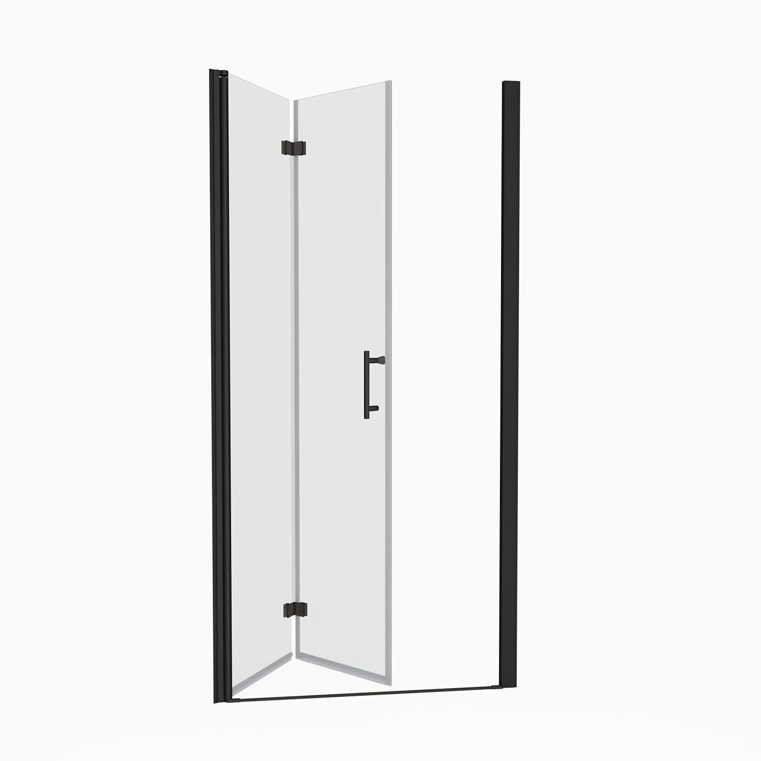 Bifold Shower Door, 31-32" W × 72" H Frameless Bathroom Glass Folding Shower Doors, Reversible Installation, 1/4" (6mm) Clear Tempered Glass Door for Walk-in Shower, Matte Black