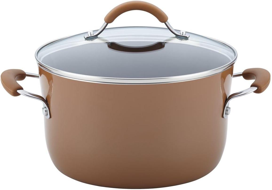 Rachael Ray Cucina Juego de Ollas y Sartenes Antiadherentes, 12 Piezas, Marrón Hongo