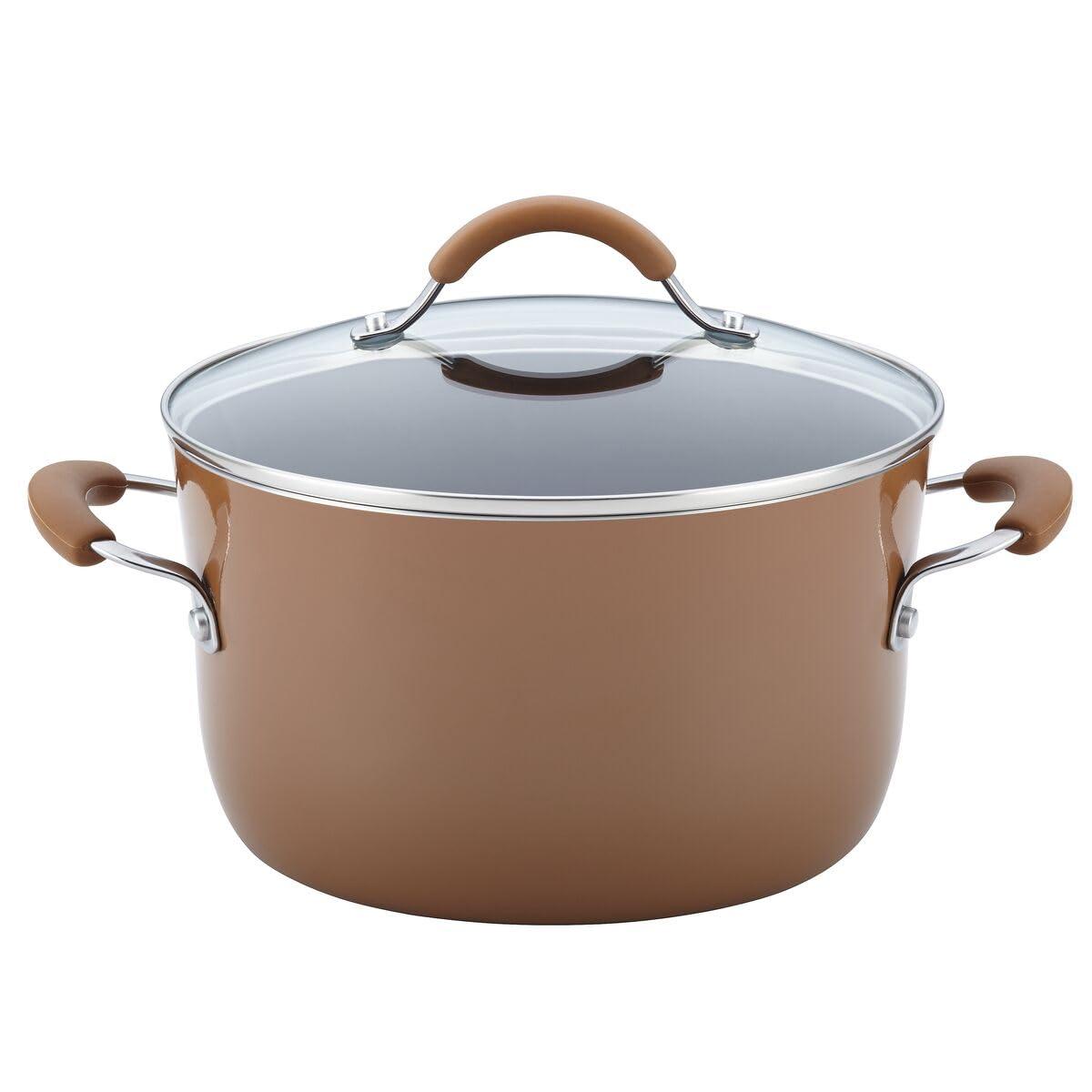 Rachael Ray Cucina Juego de Ollas y Sartenes Antiadherentes, 12 Piezas, Marrón Hongo