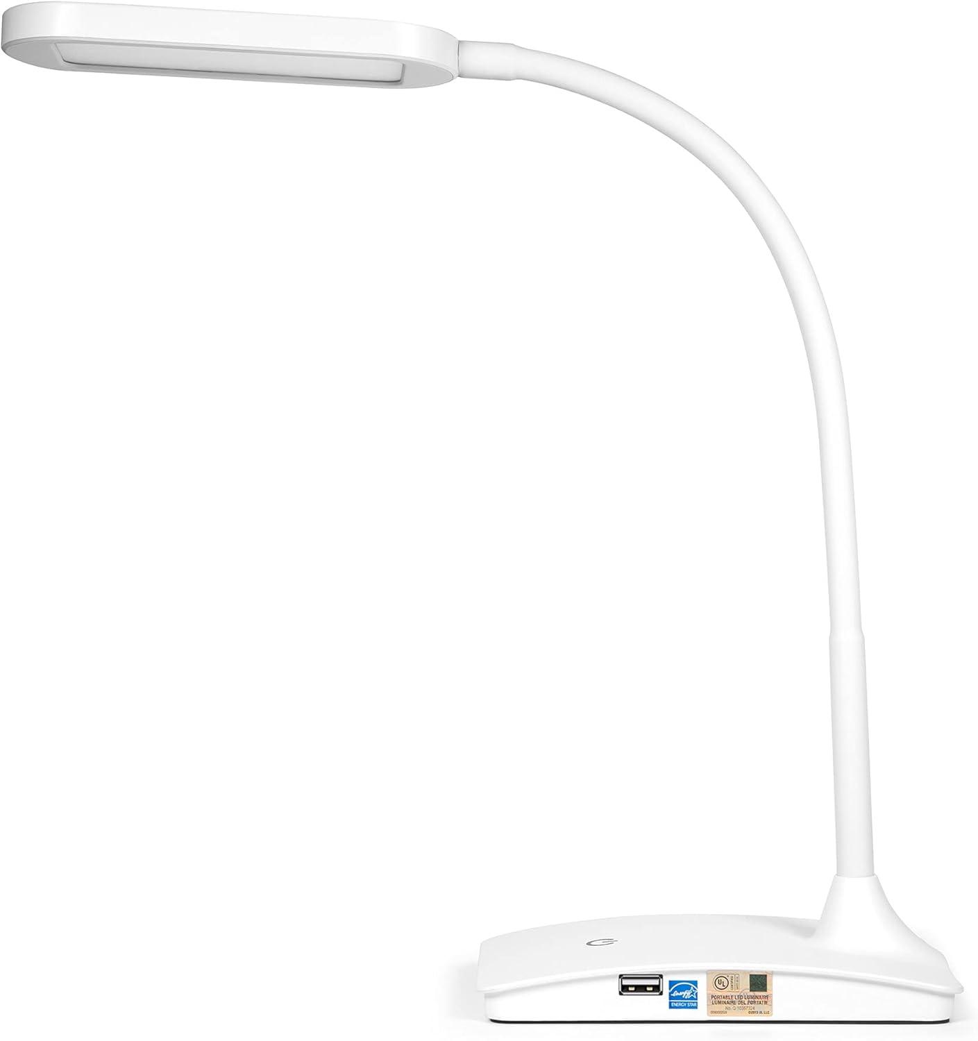 TW Lighting LED Desk Lamp with USB Charging Port Dimmable Study Home Office Lamps White