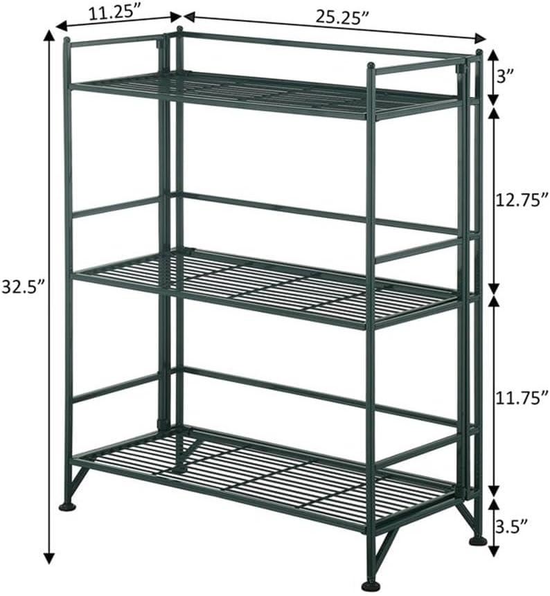 Convenience Concepts Xtra Storage 3 Tier Wide Folding Metal Shelf, Forest Green