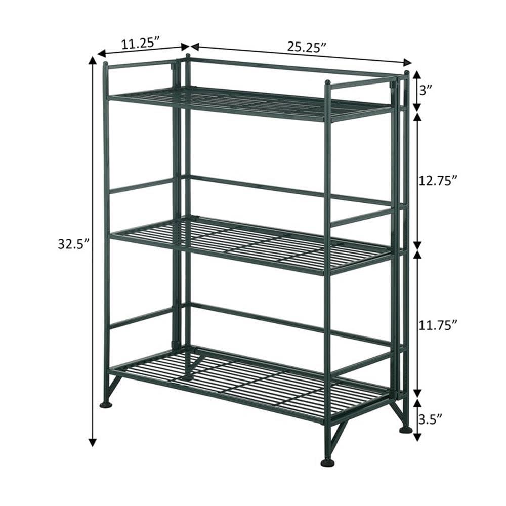 Convenience Concepts Xtra Storage 3 Tier Wide Folding Metal Shelf, Forest Green