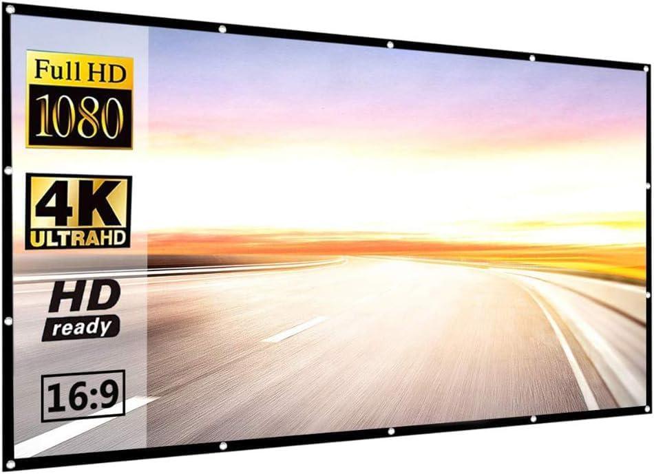 Projector Screen, White Projector Screen, 16:9 No Crease Home Theater Foldable Projection Screen 60"|72"|84"|100"|120"|150"