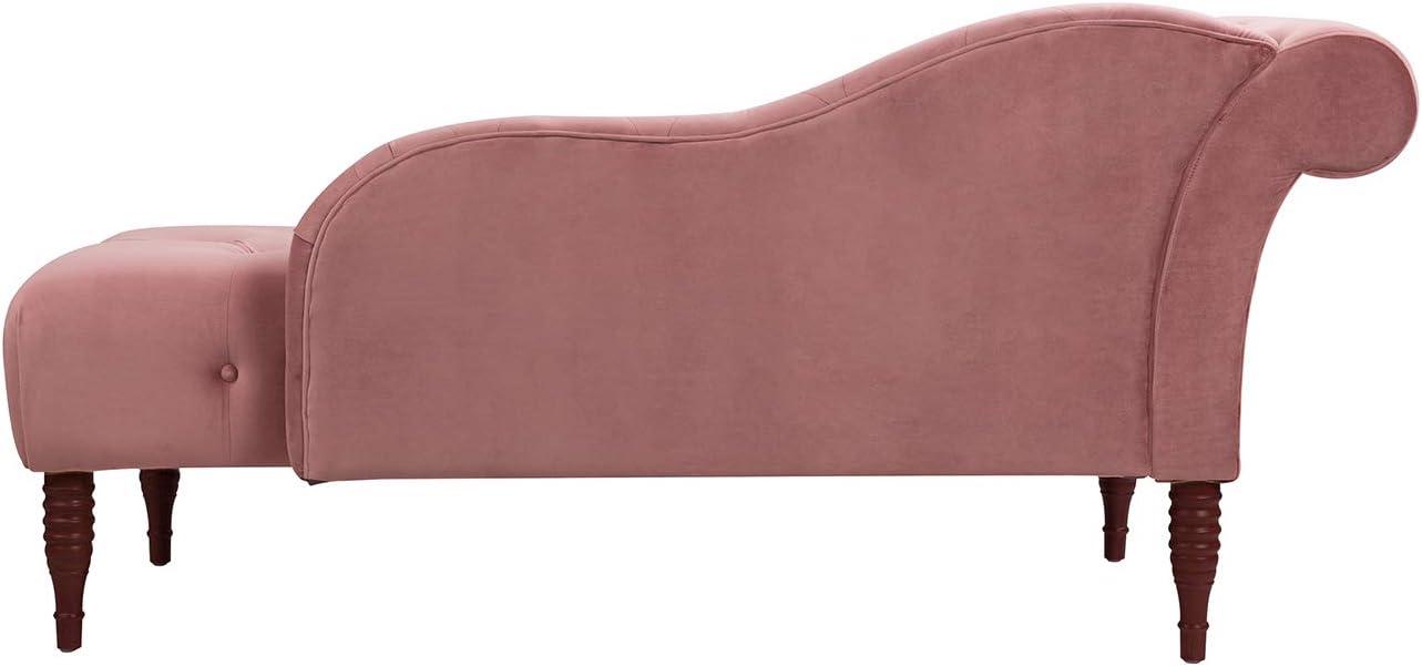 Ash Rose Velvet Handcrafted Chaise Lounge with Tufted Roll Arm