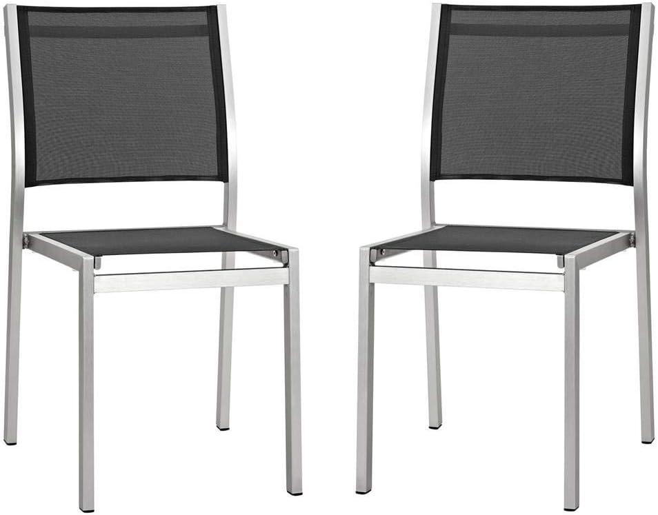 Shore Side Chair Outdoor Patio Aluminum Set of 2 Silver Black