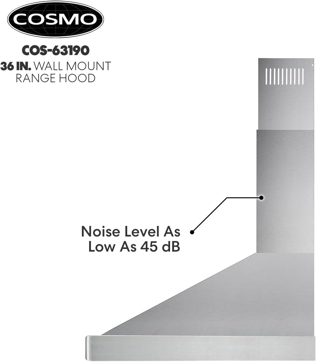 Cosmo 36 in. Ducted Wall Mount Range Hood in Stainless Steel with LED Lighting and Permanent Filters