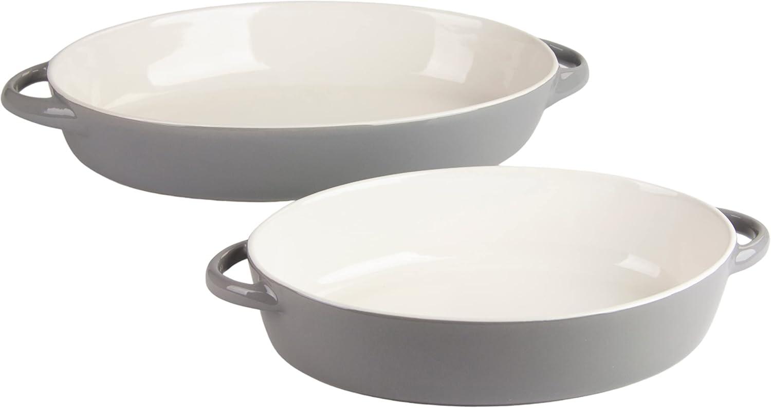 Gray Oval Stoneware Bakeware Set with Handles, 13" and 10.5"