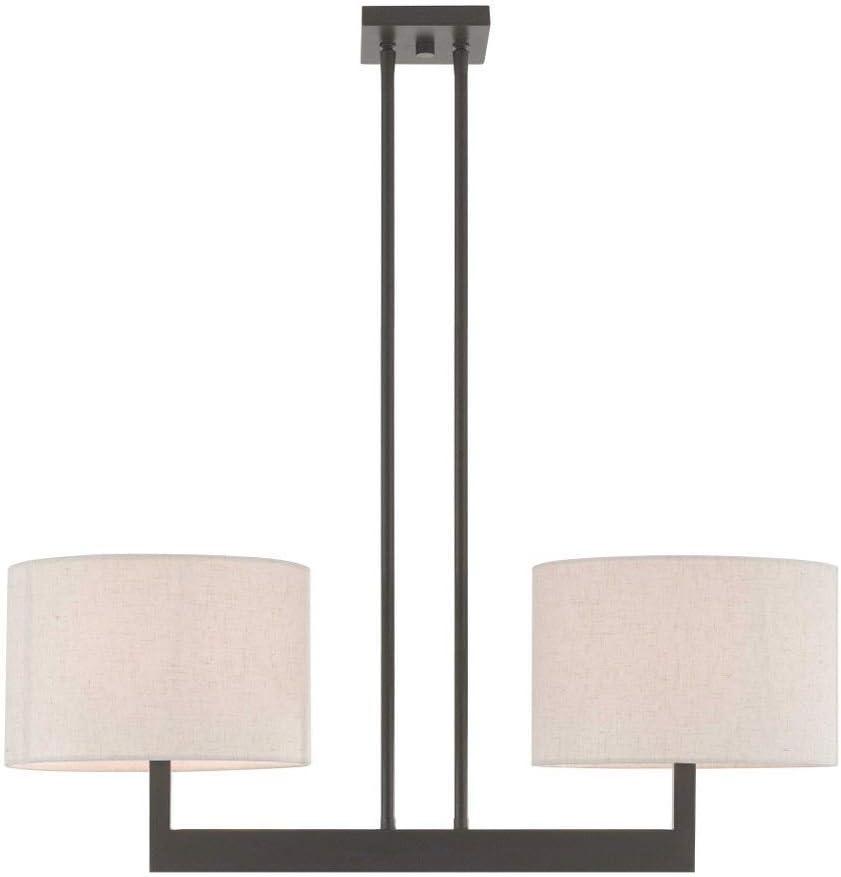 Hayworth Bronze 2-Light Linear Drum Chandelier with Oatmeal Shade