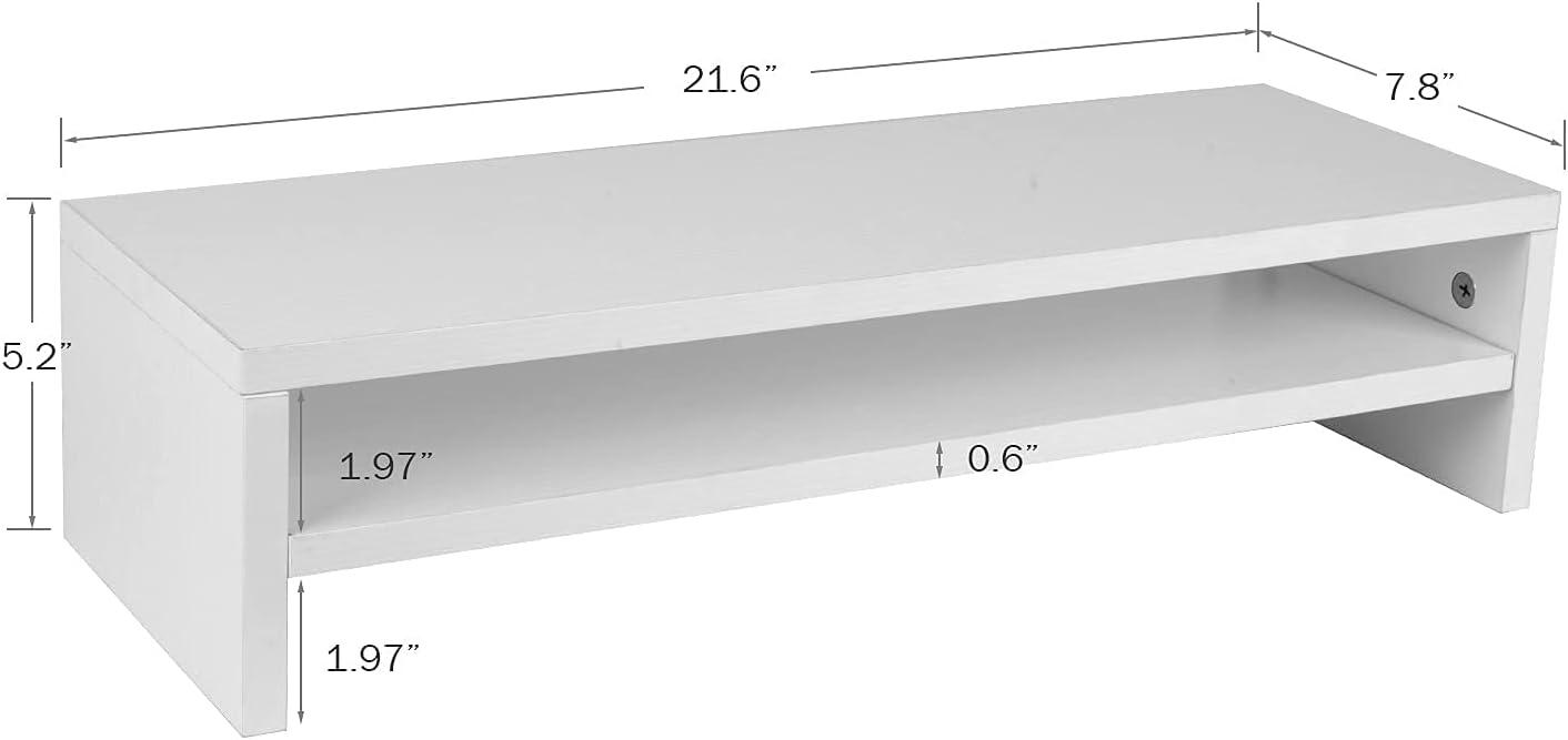 BEYGORM Monitor Stand Riser White, 21.6 inch 2 Tiers Wood Desk Shelf Computer Screen Stand with Storage for Desktop Laptop/Screen/TV/PC/Printer, Desk Shelf Organizer 21.6" L x 7.8" W x 5.2" H