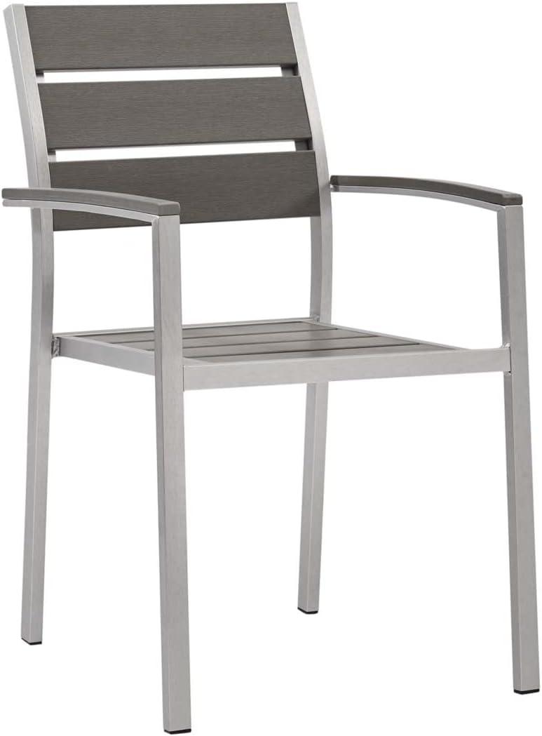 Modway Shore 17.5" Wood Patio Dining Armchair in Gray/Silver (Set of 2)