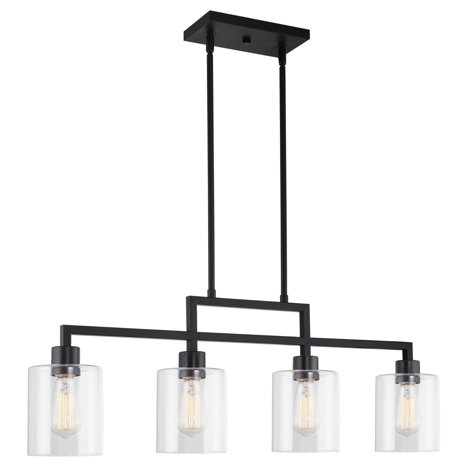 Kira Home Stratford 34" 4-Light Farmhouse Island Light + Glass Shades, Adjustable Hanging Height, Black