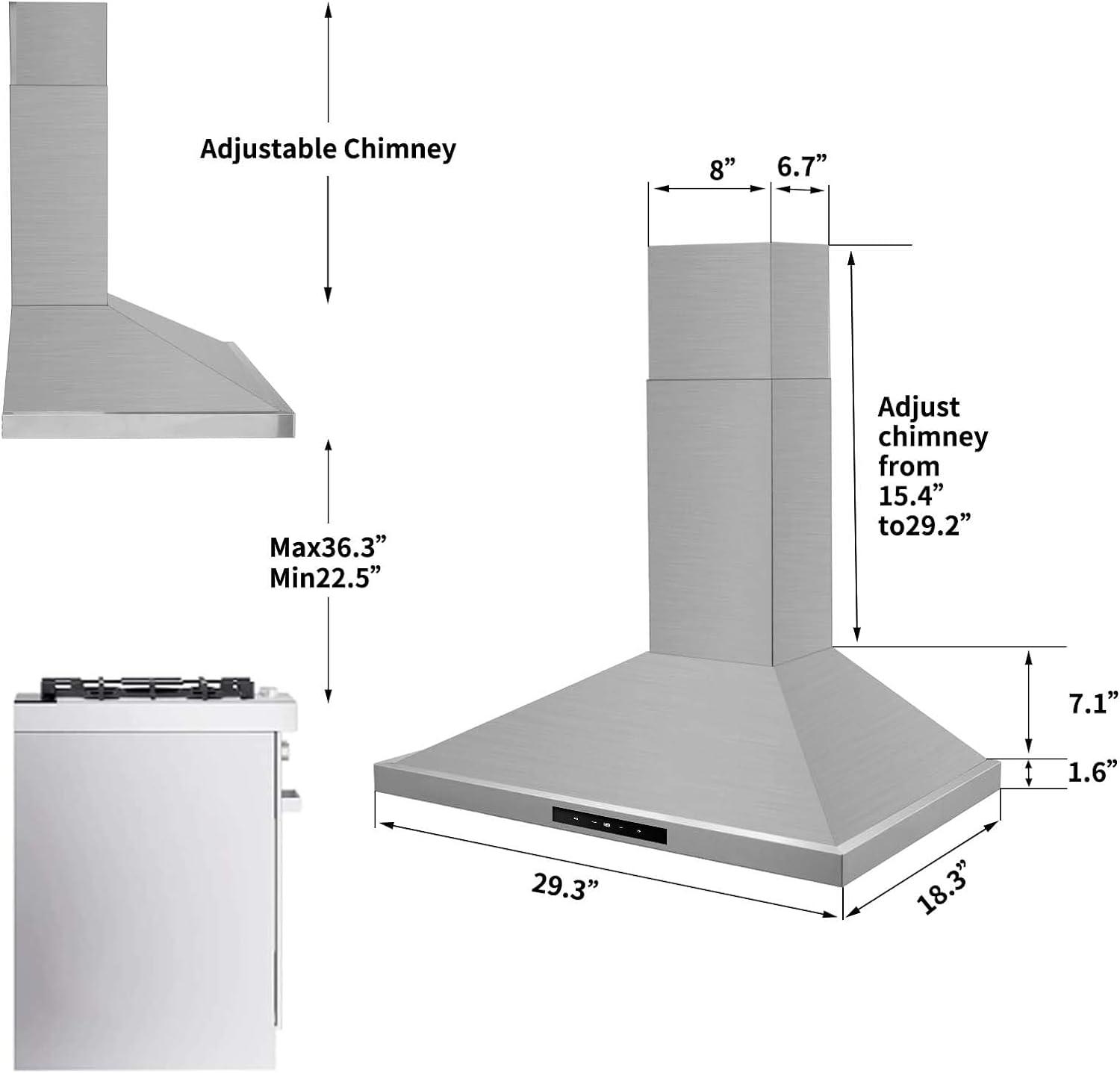 30-Inch Brushed Stainless Steel Wall Mount Range Hood