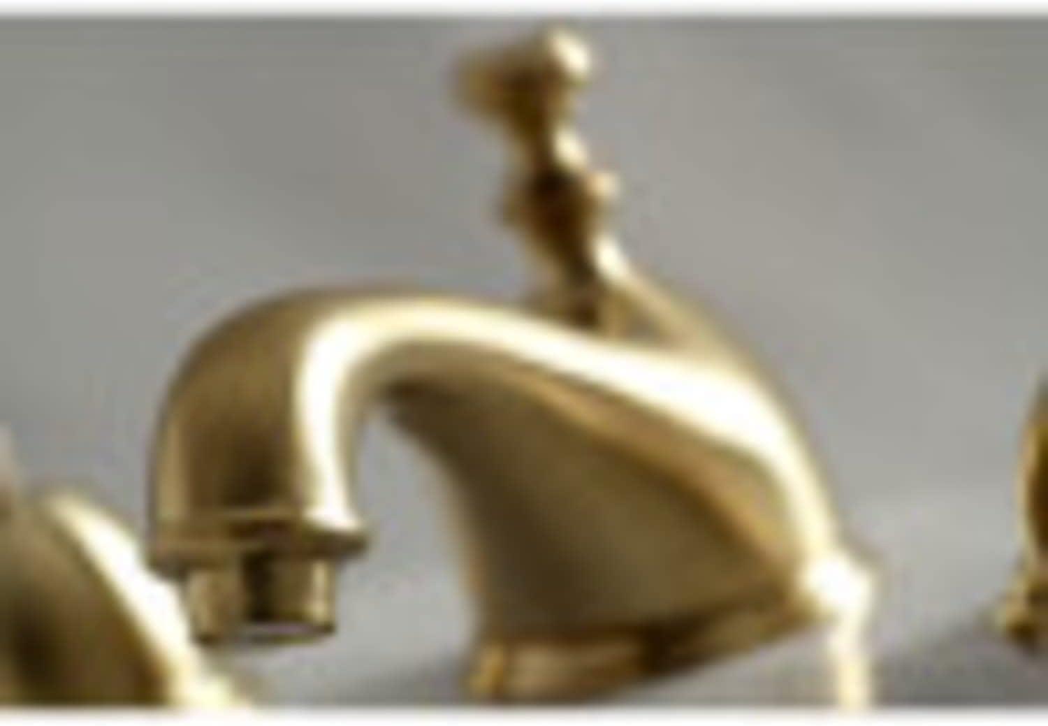 Kingston Brass Restoration Two-Handle 3-Hole Deck Mount Widespread Bathroom Faucet with Brass Pop-Up Drain