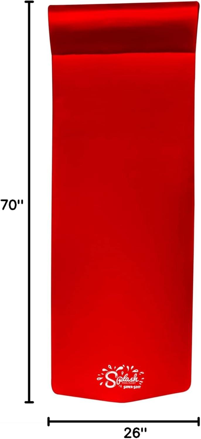 TRC Recreation Splash 1.25 Inch Thick Foam Outdoor Swimming Pool Float Mat Large Adult Lounger with Built-In Roll Pillow, Red