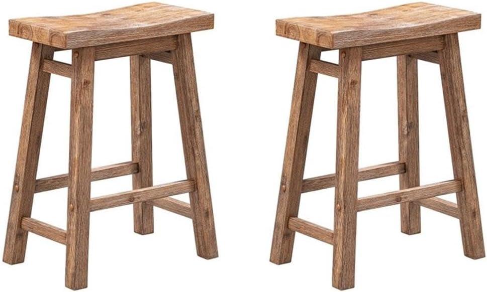 Set of 2 24" Sonoma Saddle Counter Height Barstool Barnwood Wire Brush - Boraam: Rustic Farmhouse, Footrest, Wood Frame