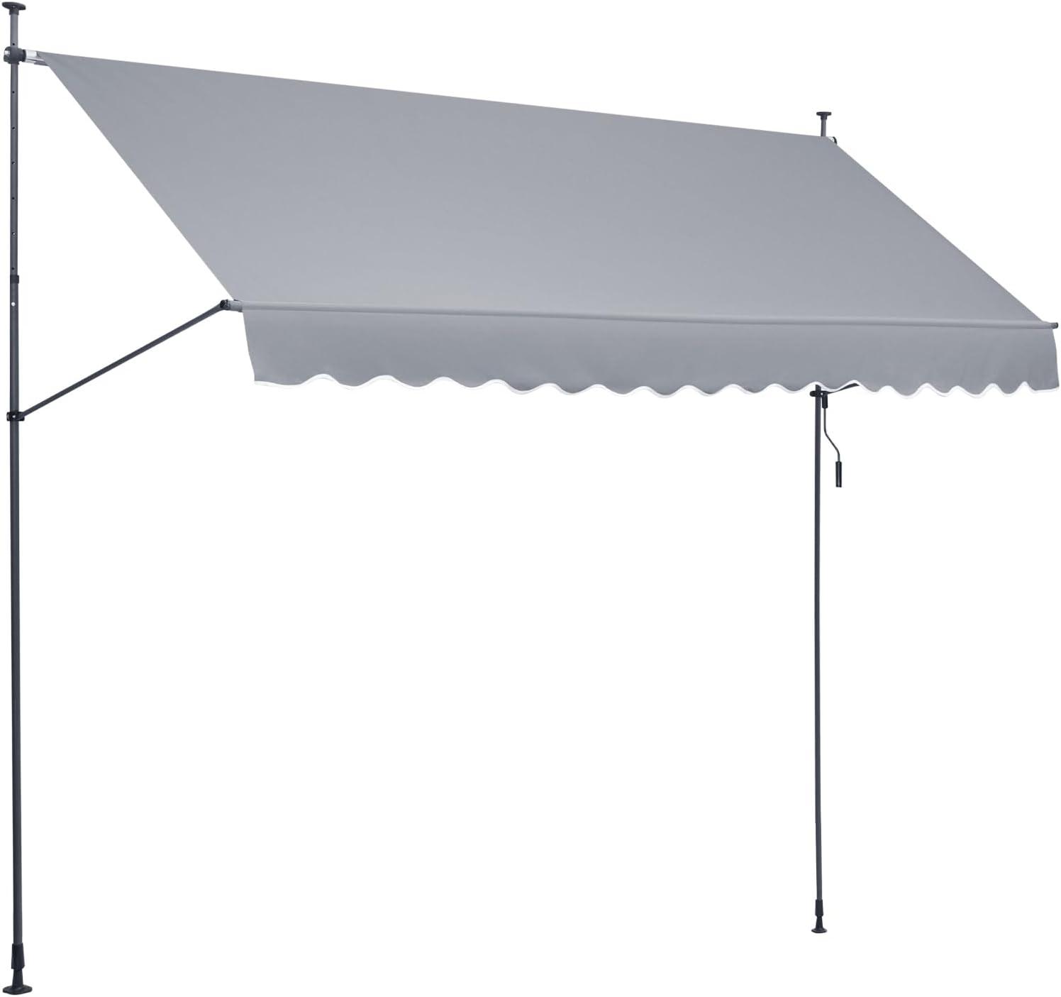 Gray Retractable Patio Awning with Manual Crank Handle