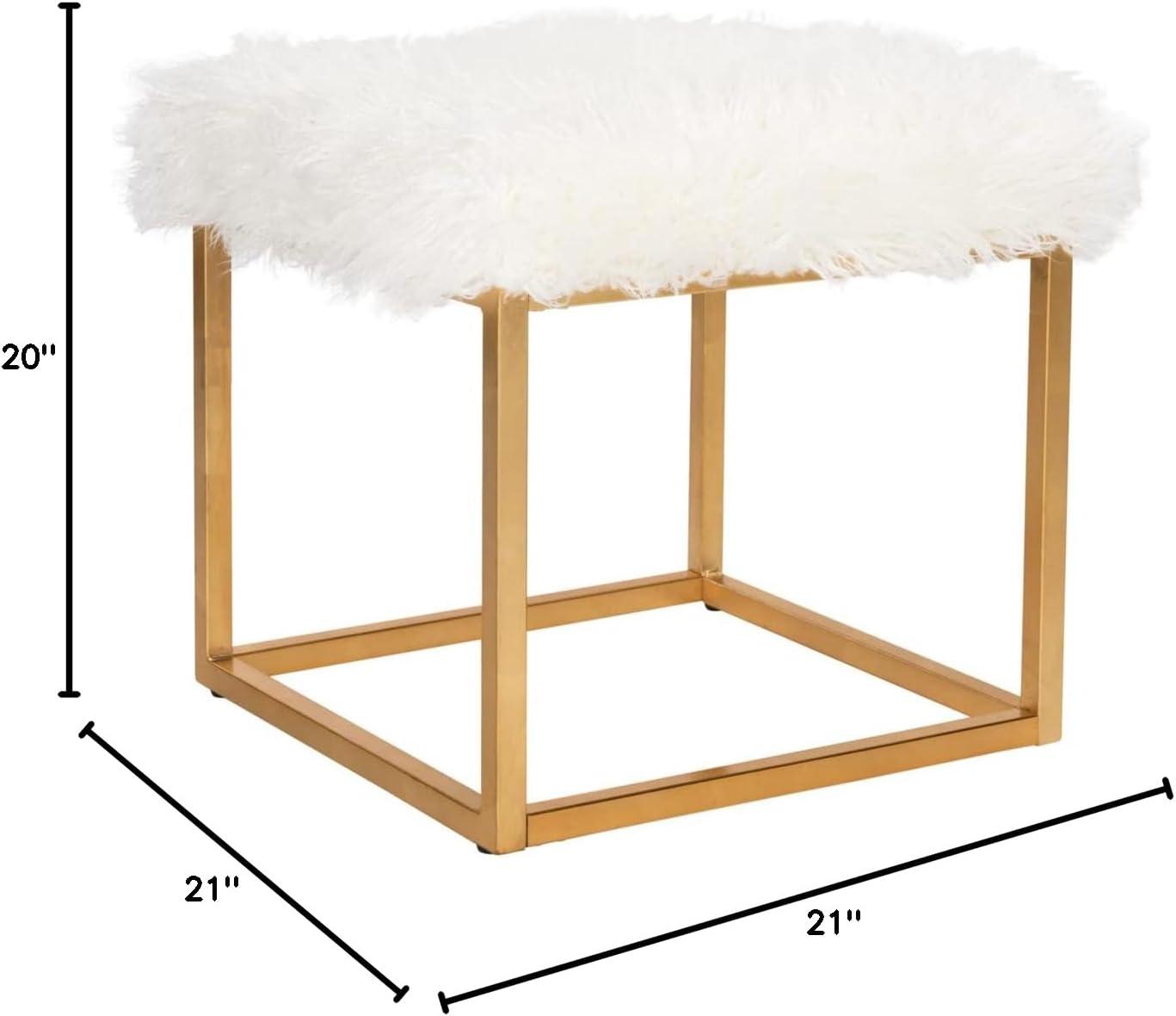 SAFAVIEH Rowan Contemporary Modern Glam Square Ottoman, White/Gold