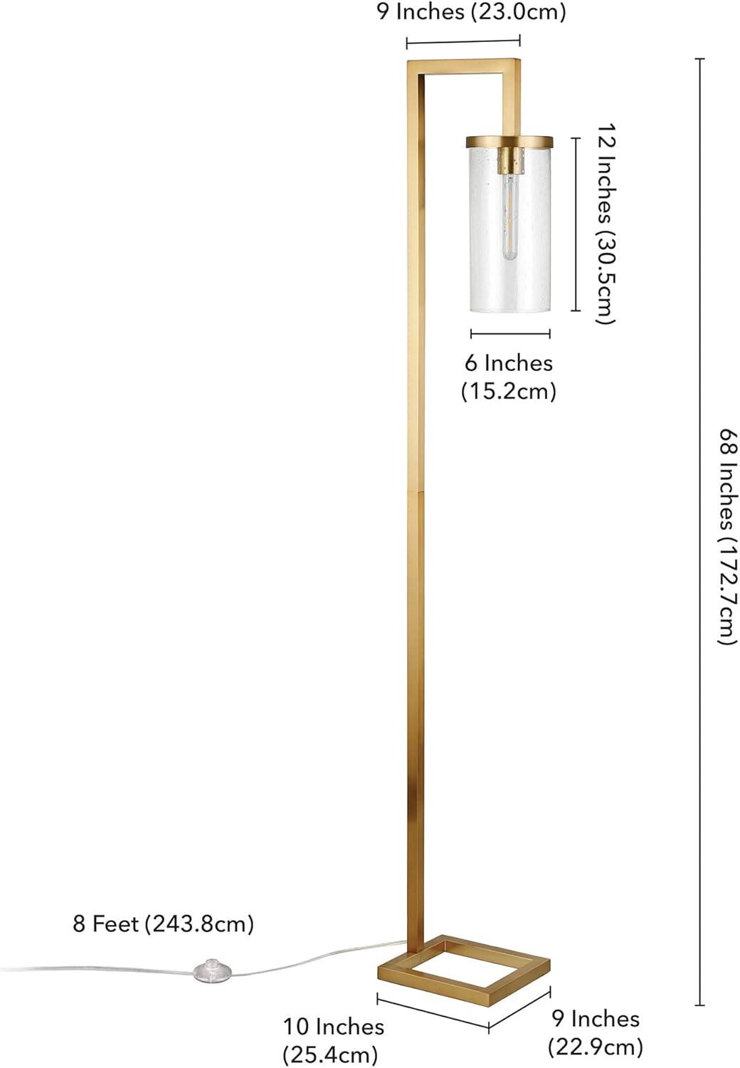 Brass and Pulegoso Glass Arc Floor Lamp