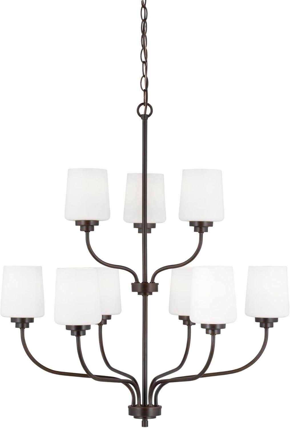 Windom Satin Brass 9-Light Transitional Chandelier with Etched Opal Glass