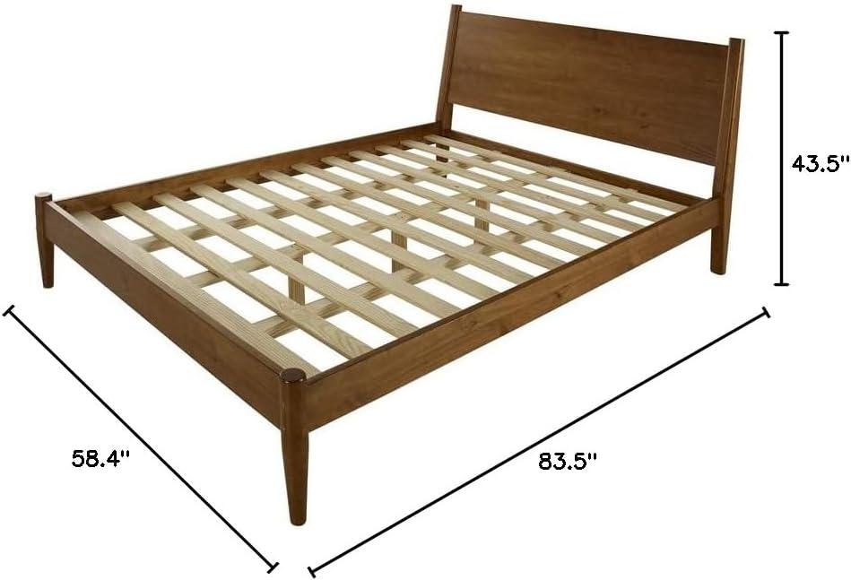 Camaflexi Mid Century Platform Bed Wood Panel Bed Frame with Headboard, Full, Castanho