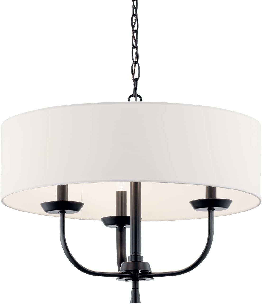 Kennewick Classic Black 3-Light Chandelier with White Drum Shade