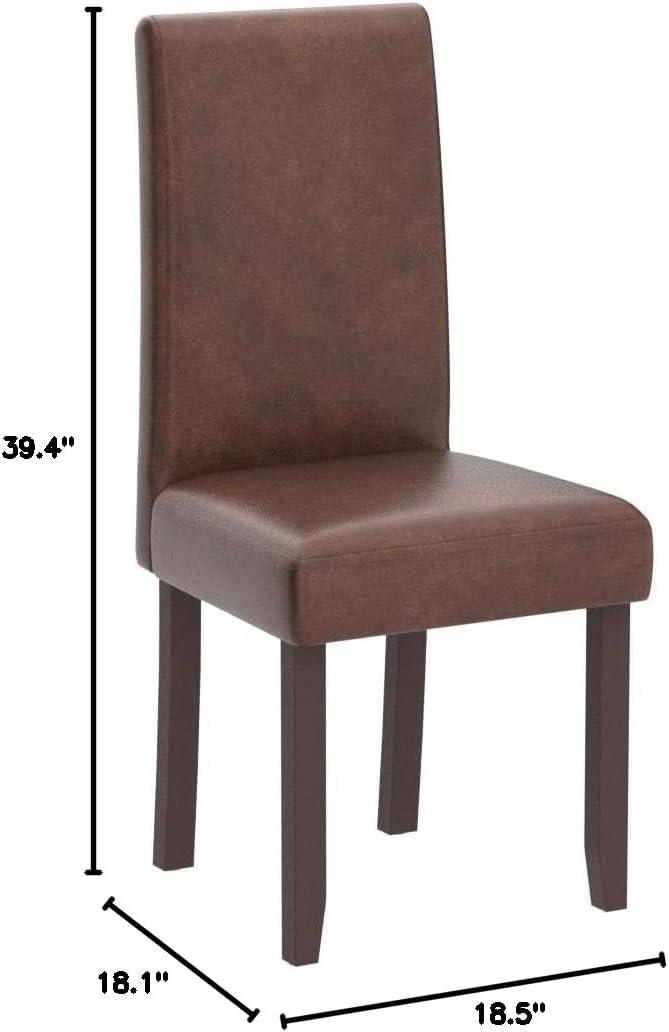 Simpli Home Acadian Transitional Parson Dining Chair (Set of 2) in Distressed Saddle Brown Faux Leather