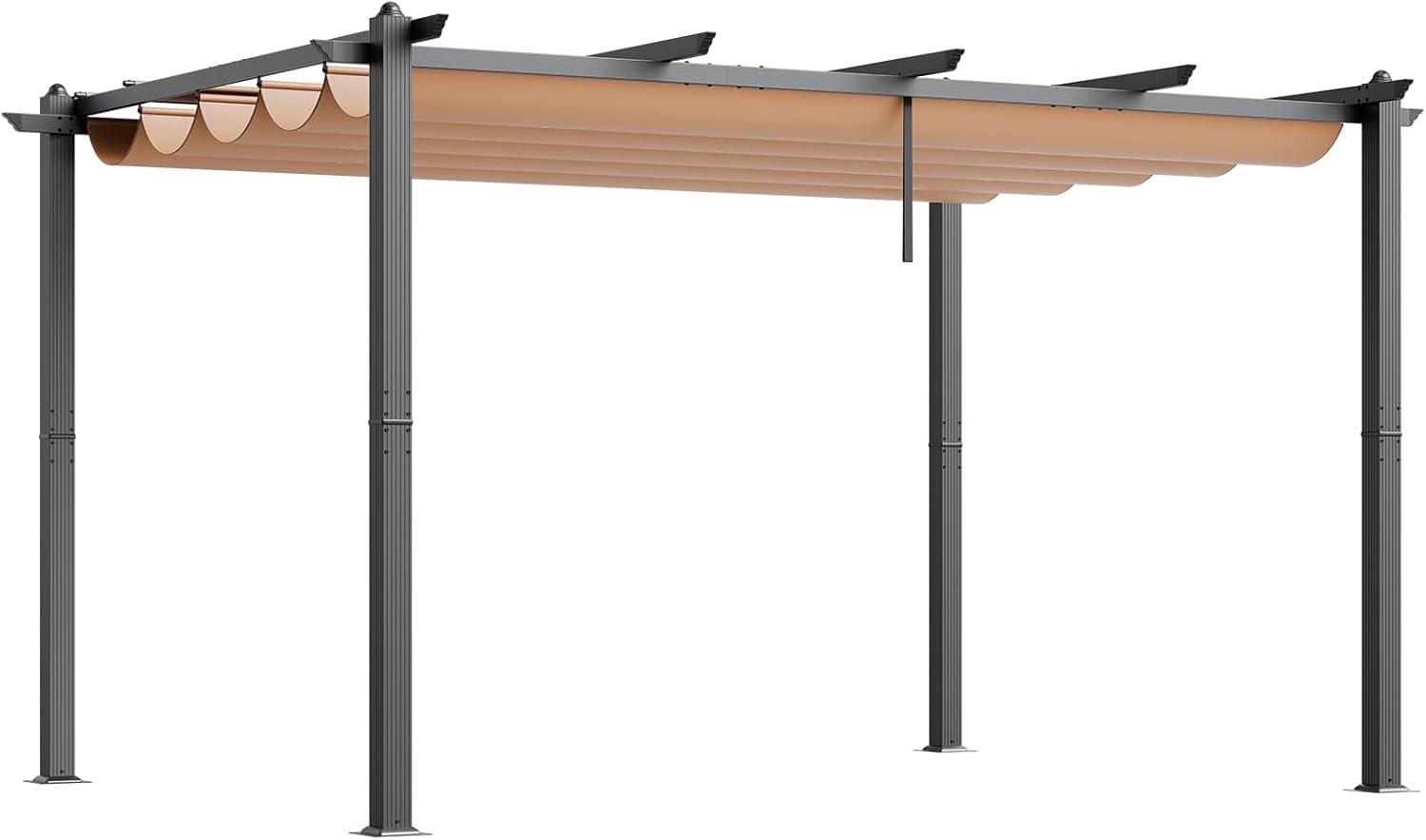 VEVOR 10'x13' Outdoor Retractable Pergola with Canopy, Aluminum Pergola with Retractable Canopy, Modern Style,Sun Shadefor Patios, Gardens, Decks, Backyards (Beige)