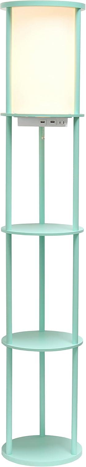 62.5" Round Modern Shelf Etagere Organizer Floor Lamp with Charging Station - Simple Designs