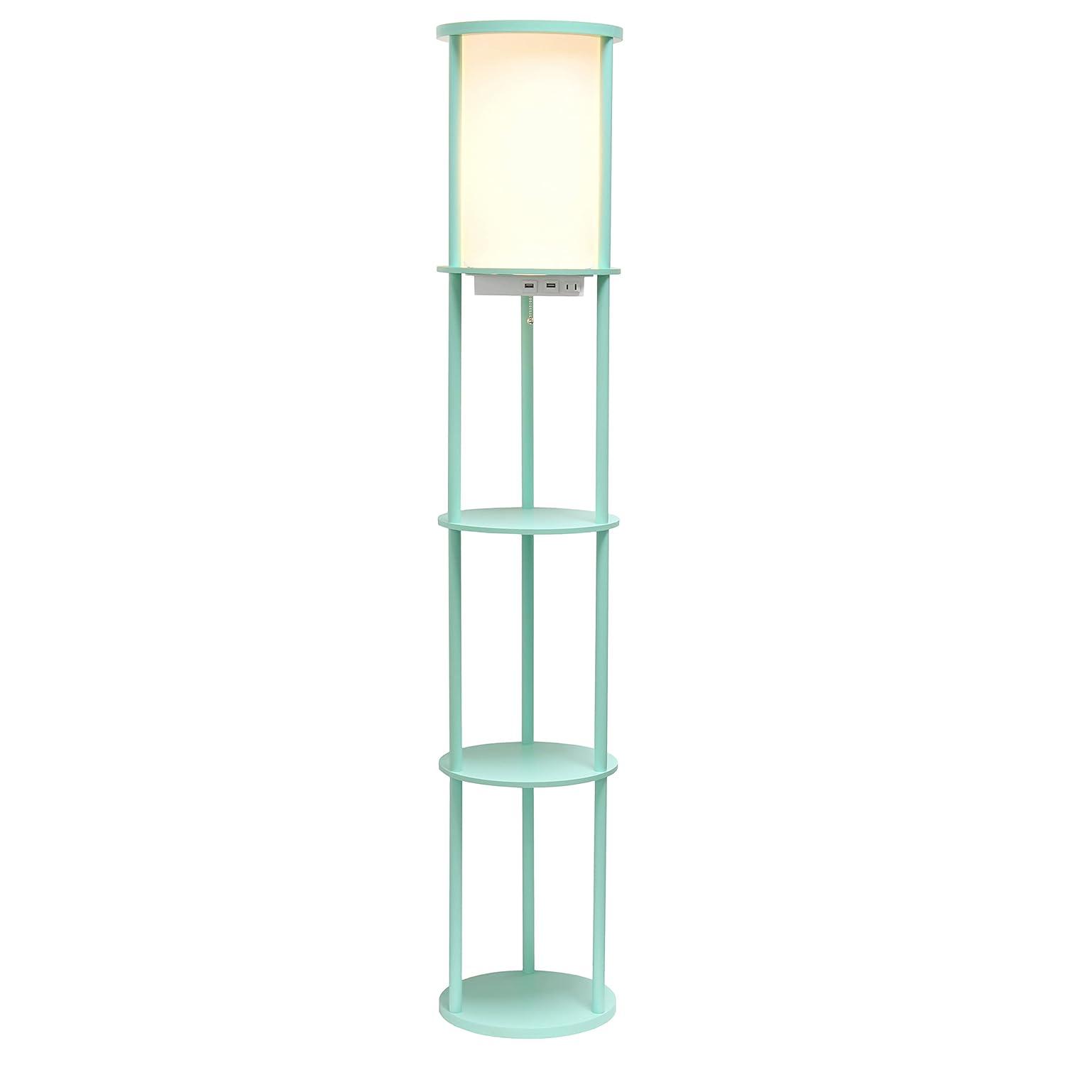 62.5" Round Modern Shelf Etagere Organizer Floor Lamp with Charging Station - Simple Designs