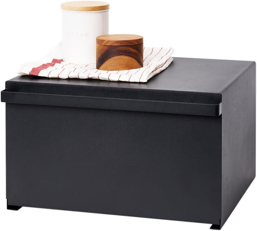 Black Steel Minimalist Rectangle Bread Bin with Handles