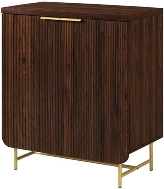 32" Dark Walnut and Gold Fluted Door Accent Cabinet