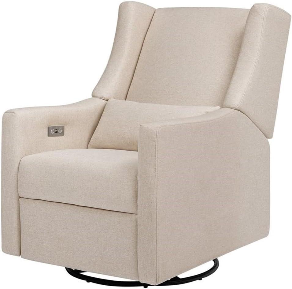 Babyletto Kiwi Almond Teddy Loop Nursery Power Glider Recliner Chair with Light Wood Base