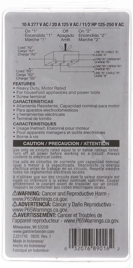 GSW-16 DPDT 20A 125VAC O/F/O Toggle Switch
