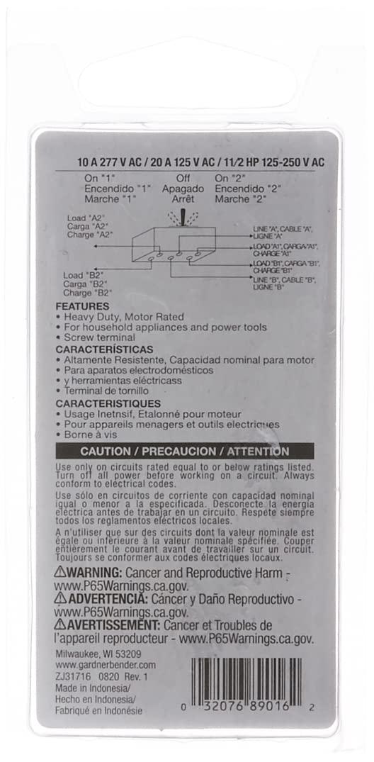 GSW-16 DPDT 20A 125VAC O/F/O Toggle Switch