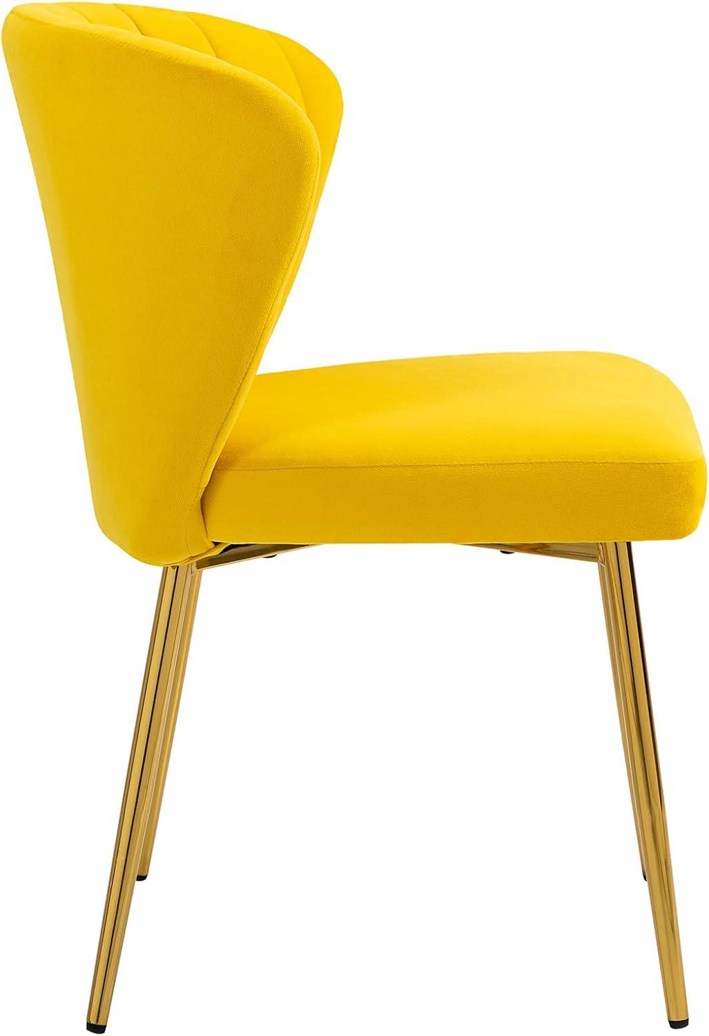 Yellow Velvet Upholstered Side Chair with Gold Legs, Set of 2