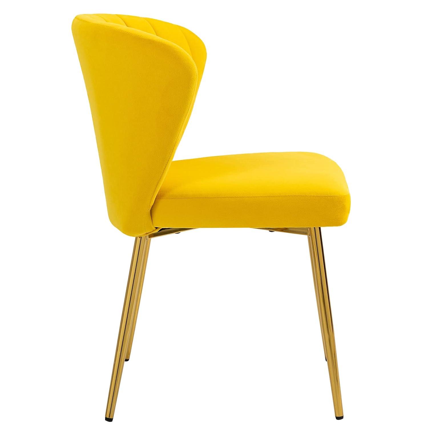 ANOUR Modern Dining Chairs, Velvet Accent Chair, Living Room Chairs, Set of 2, Upholstered Side Chair with Golden Metal Legs for Dining Room Kitchen Vanity Patio (Yellow, 2 Pack)