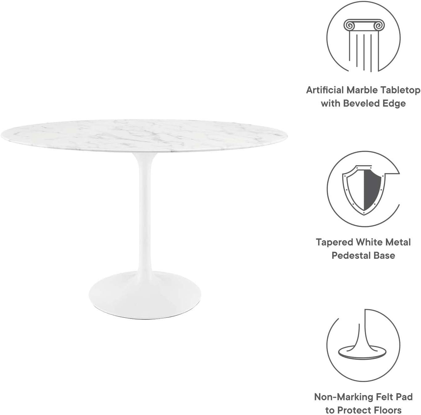 Modway 48" Lippa Oval Artificial Marble Dining Table White: Faux Surface, Pedestal Base, Seats 4