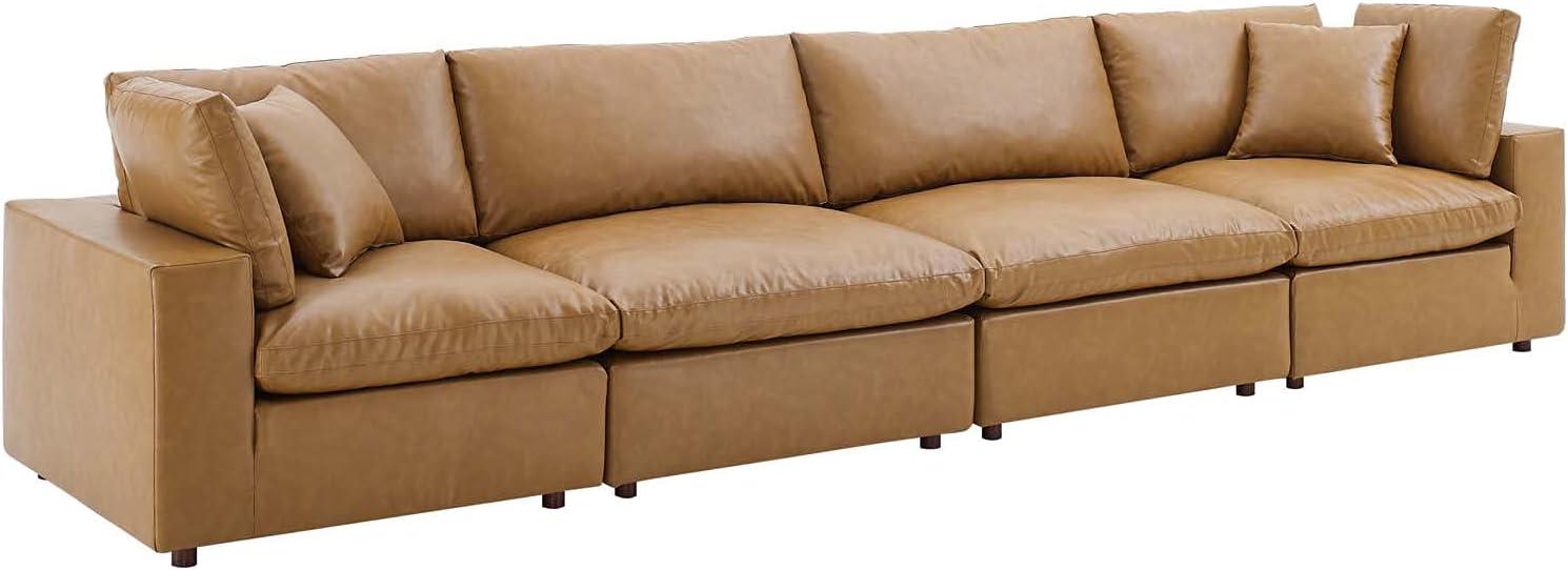 Modway Commix Down Filled Overstuffed Vegan Leather 4-Seater Sofa