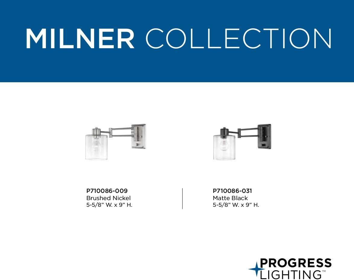 Progress Lighting Milner 1-Light Wall Bracket, Brushed Nickel, Clear Glass Shade